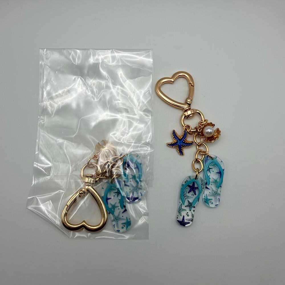 Beach Flip Flop Keychain Bag Charms Starfish Pearl Lot of 2